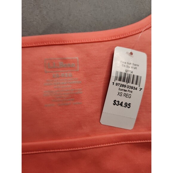 Women's L.L. Bean Supima Soft Square Neck Elbow Sleeve Shirt Sunrise Pink XS - Picture 3 of 3